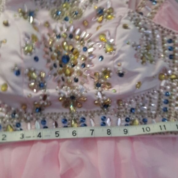 Rachel Allen 7220 Piece High Neck Racerback Beaded Crop Top Chiffon Skirt Size 2 - Picture 9 of 14